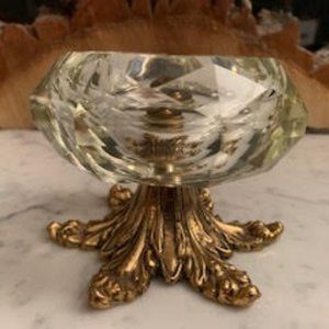 Vintage  Lead glass ashtray brass base